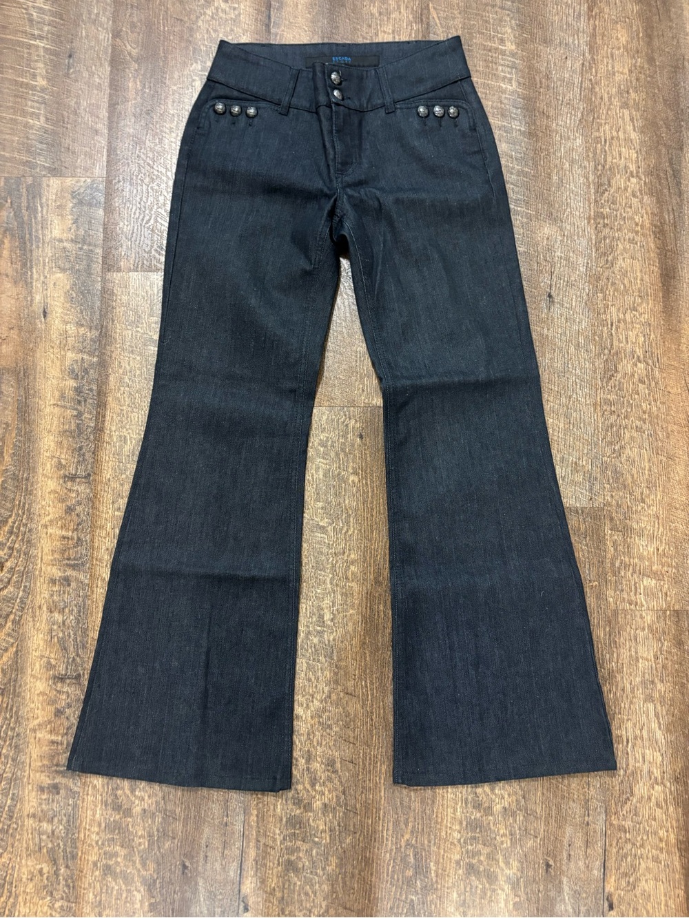 Unworn Vintage 90s/00s Escada Dark Wash Low-waisted Flare Jeans